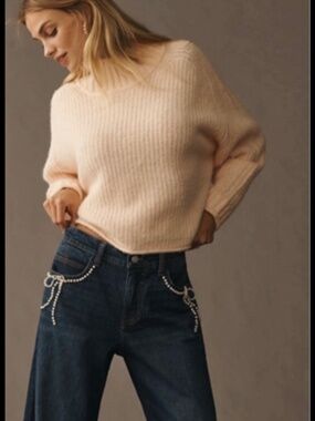 Anthropologie Pilcro pearl embellished low rise wide leg jeans